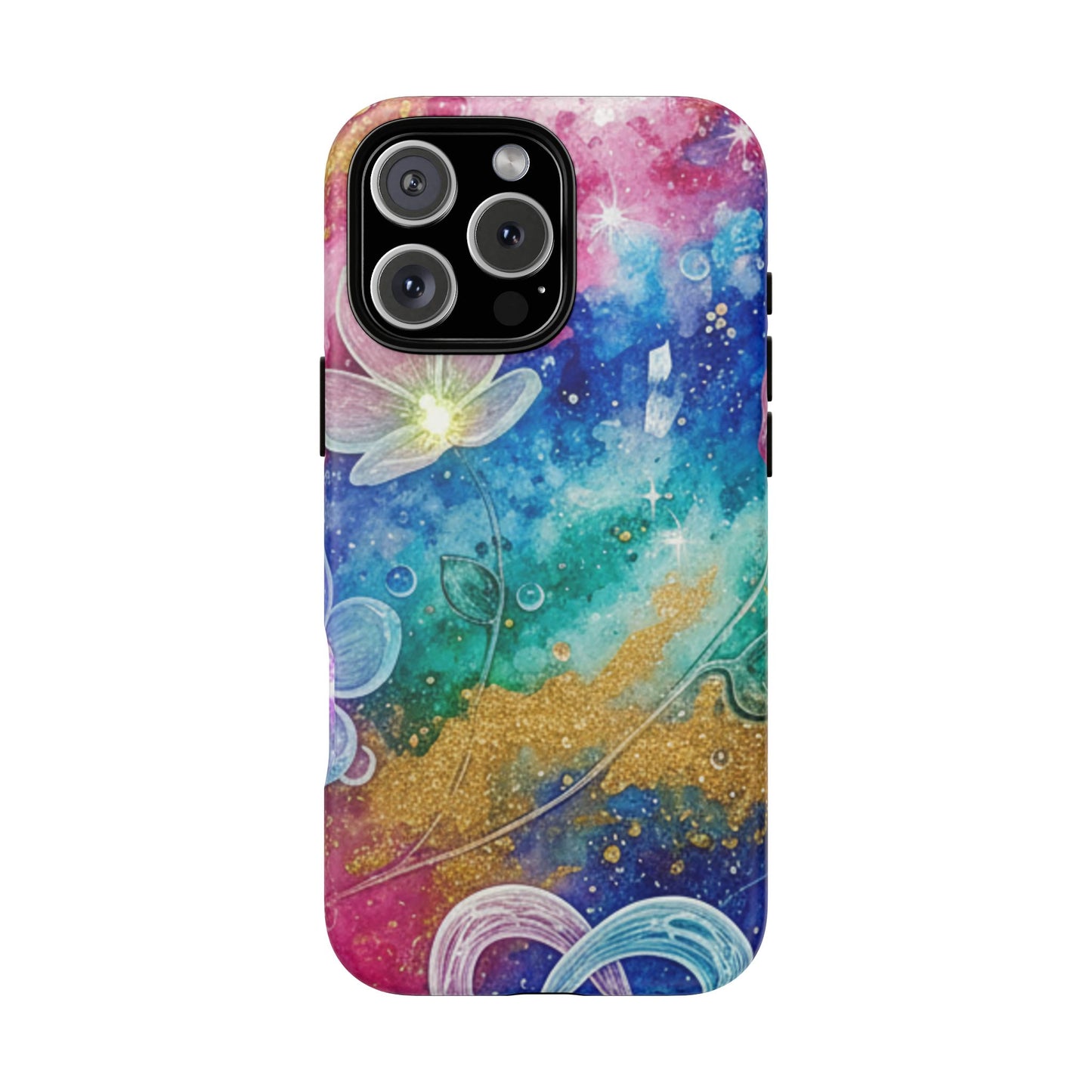 iPhone Tough Cases, iPhone 17 phone case, Phone Cases for iPhone 14\15\16\17 – Dual Layer, Matte/Glossy Finish, Wireless Charging Compatible, Galaxy Floral Tough Phone Case — Colorful Bubbles Design