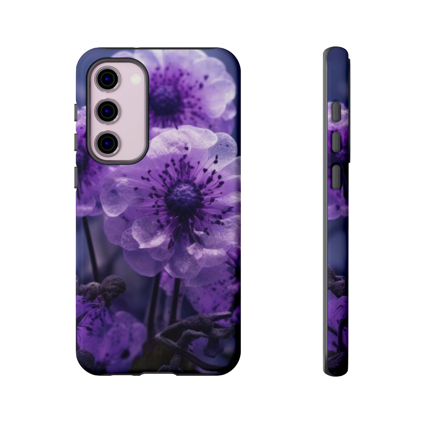 Purple Floral Tough Phone Case for Samsung Galaxy S25/S24/S23, Gifts for Her