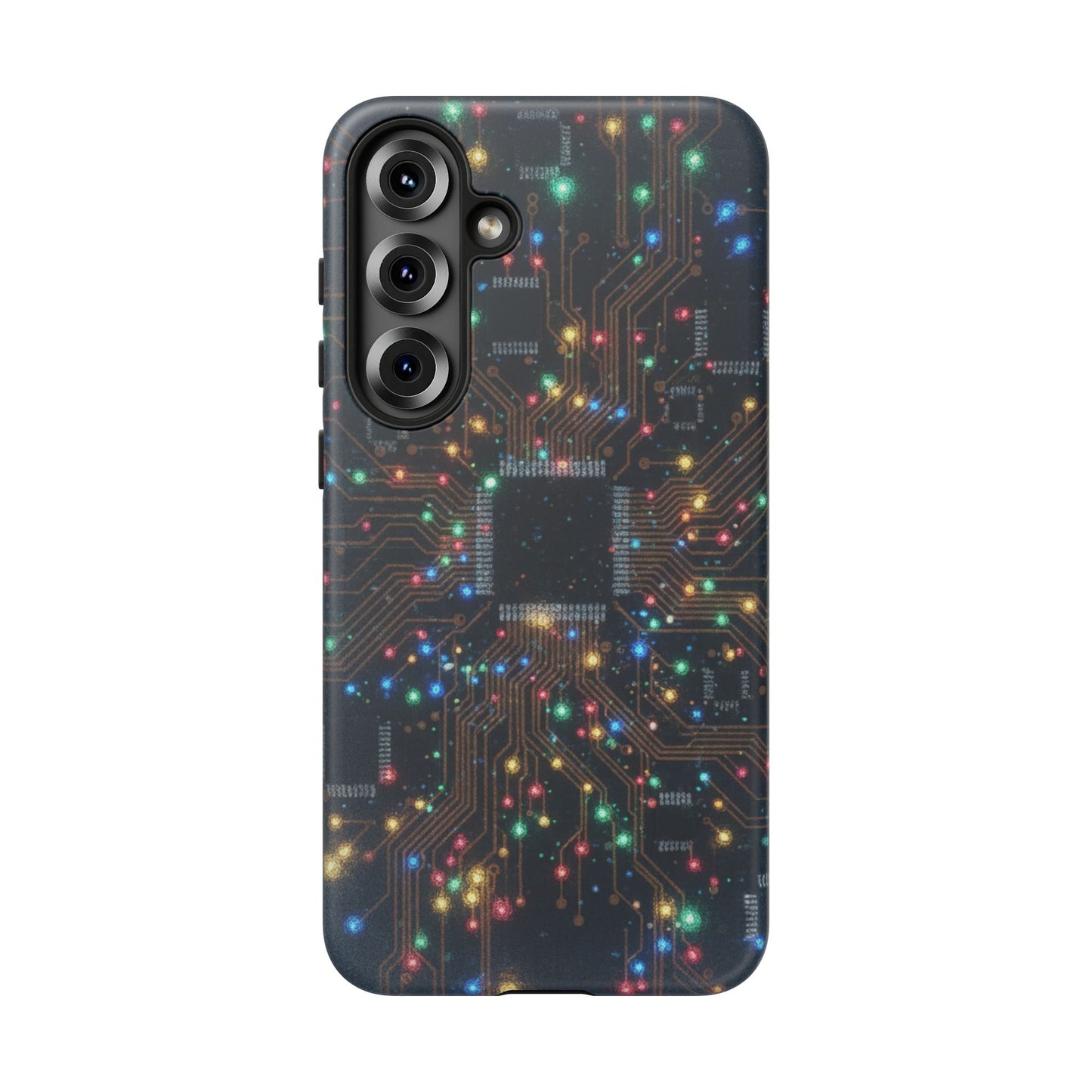 Tough Cases Phone Cases for Samsung Galaxy S25/S24/S23/S22 – Dual Layer, Matte/Glossy Finish, Wireless Charging Compatible, Circuit Board Glow Phone Case — Techy Microchip LED Design