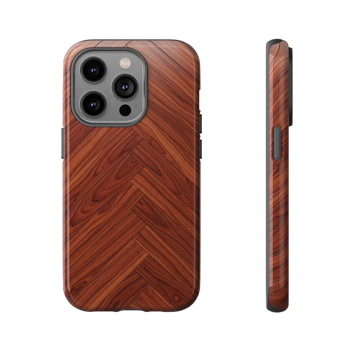 iPhone Tough Cases Phone Cases for iPhone 14\15\16\17 – Dual Layer, Matte/Glossy Finish, Wireless Charging Compatible. Tough Phone Case — Plastic Herringbone Walnut Protective Cover