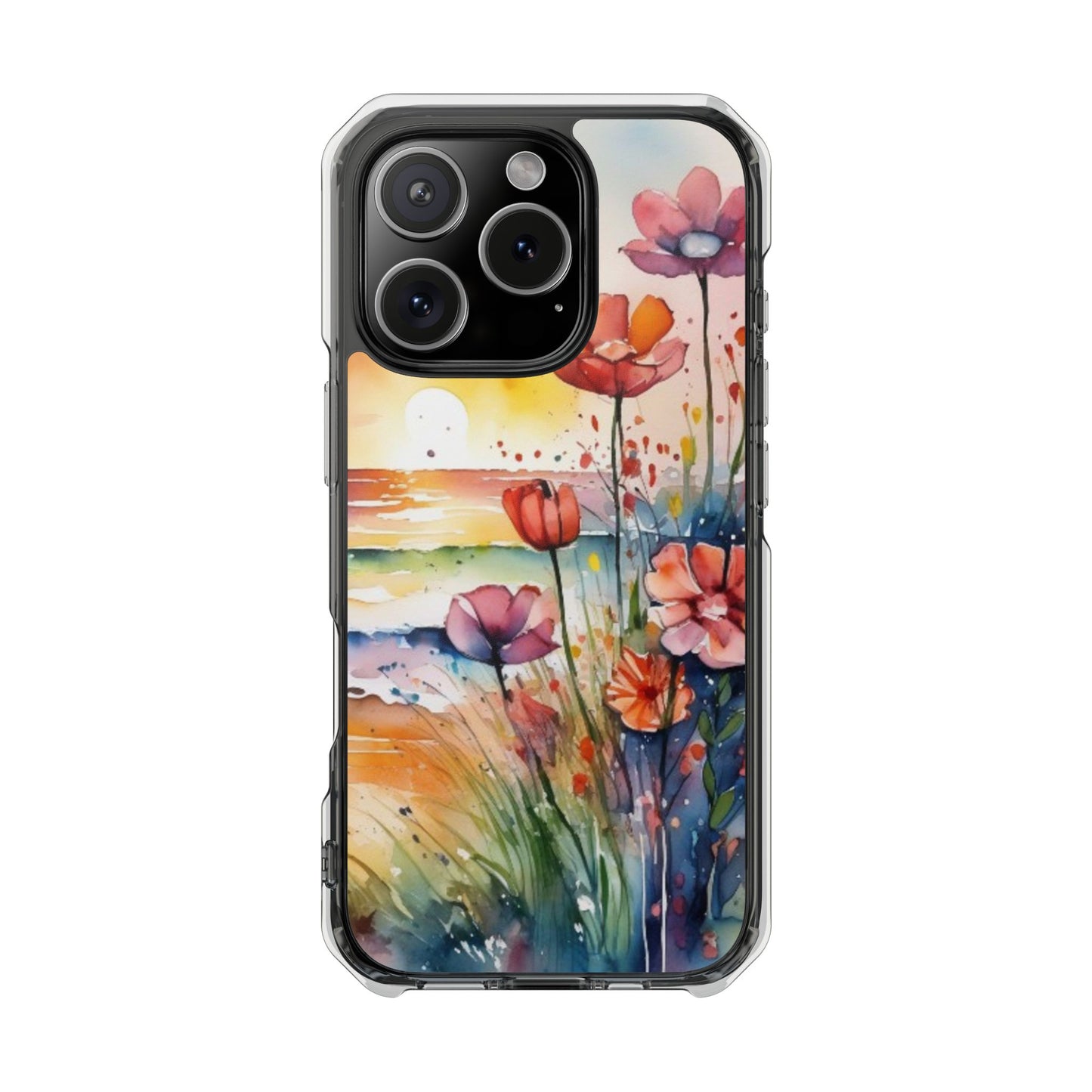 Floral Magnetic Phone Case for iPhone 14\15\16- Clear Impact Protection, Beach case, iphone 16 pro max, iPhone case