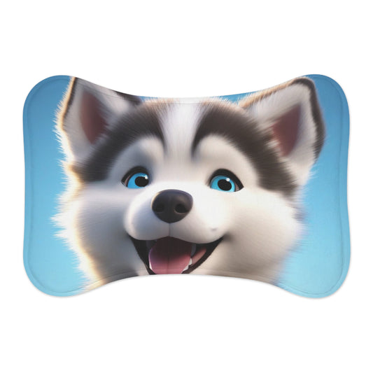 Designer Pet Feeding Mat – Non-Slip, Absorbent & Bone Shaped for Mess-Free Meals, Adorable Husky Pet Feeding Mat - Ideal for Dog Lovers