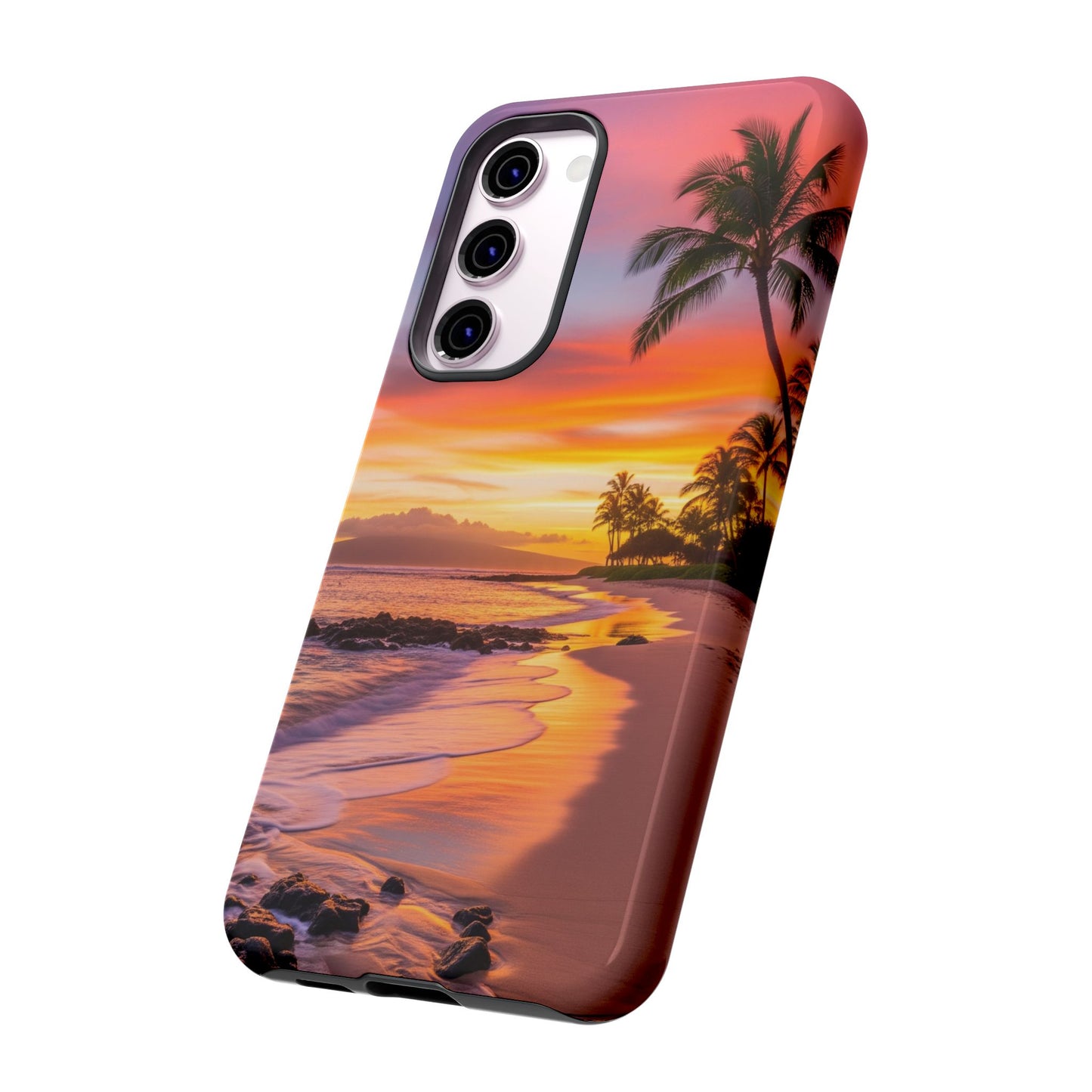 Tough Cases Phone Cases for Samsung Galaxy S26/S25/S24/S23/S22 – Dual Layer, Matte/Glossy Finish, Wireless Charging CompatibleTropical Sunset Phone Case — Sunset Beach Palm Tree Tough Case