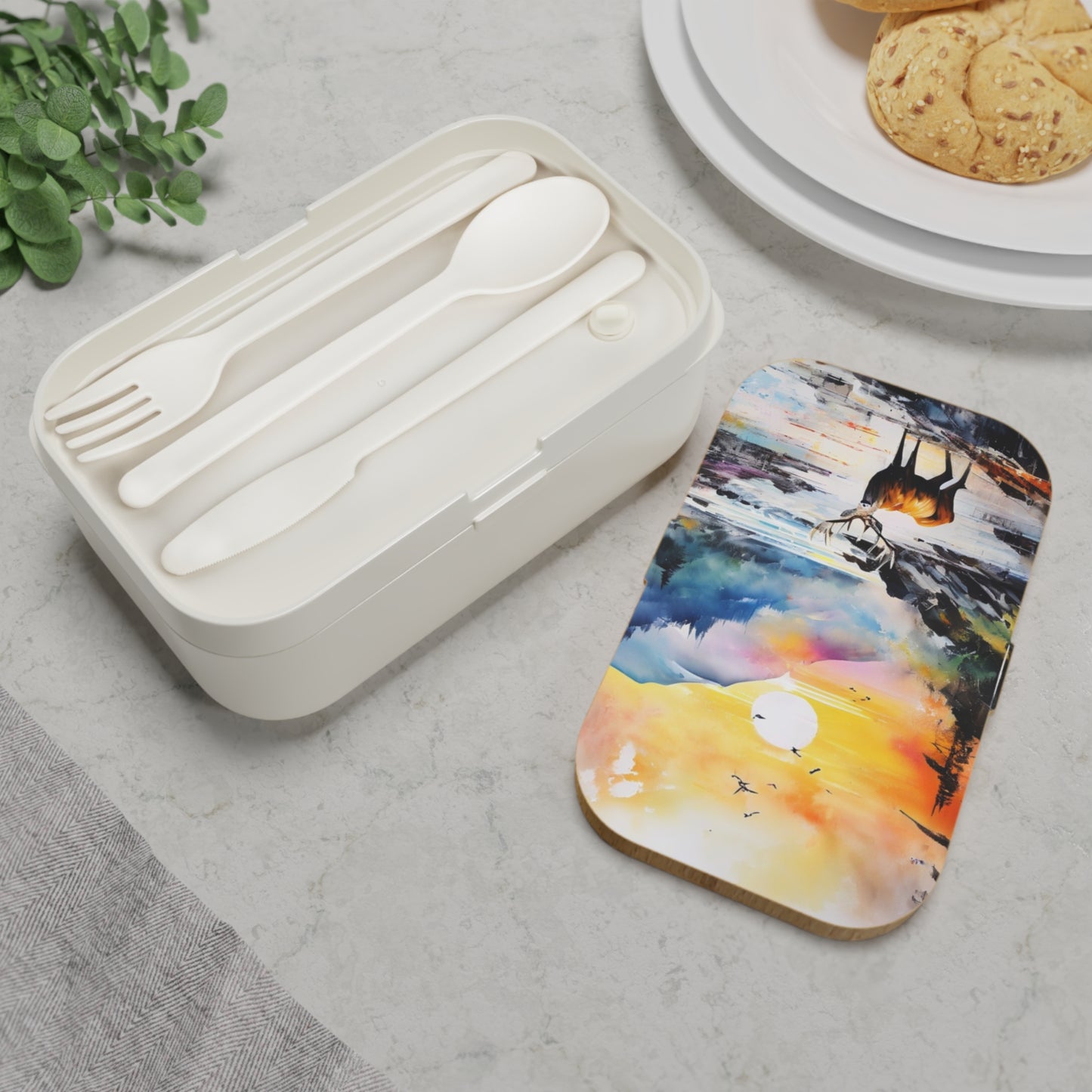 Deer Sunset Bento Lunch Box – Watercolor Wildlife Picnic Box