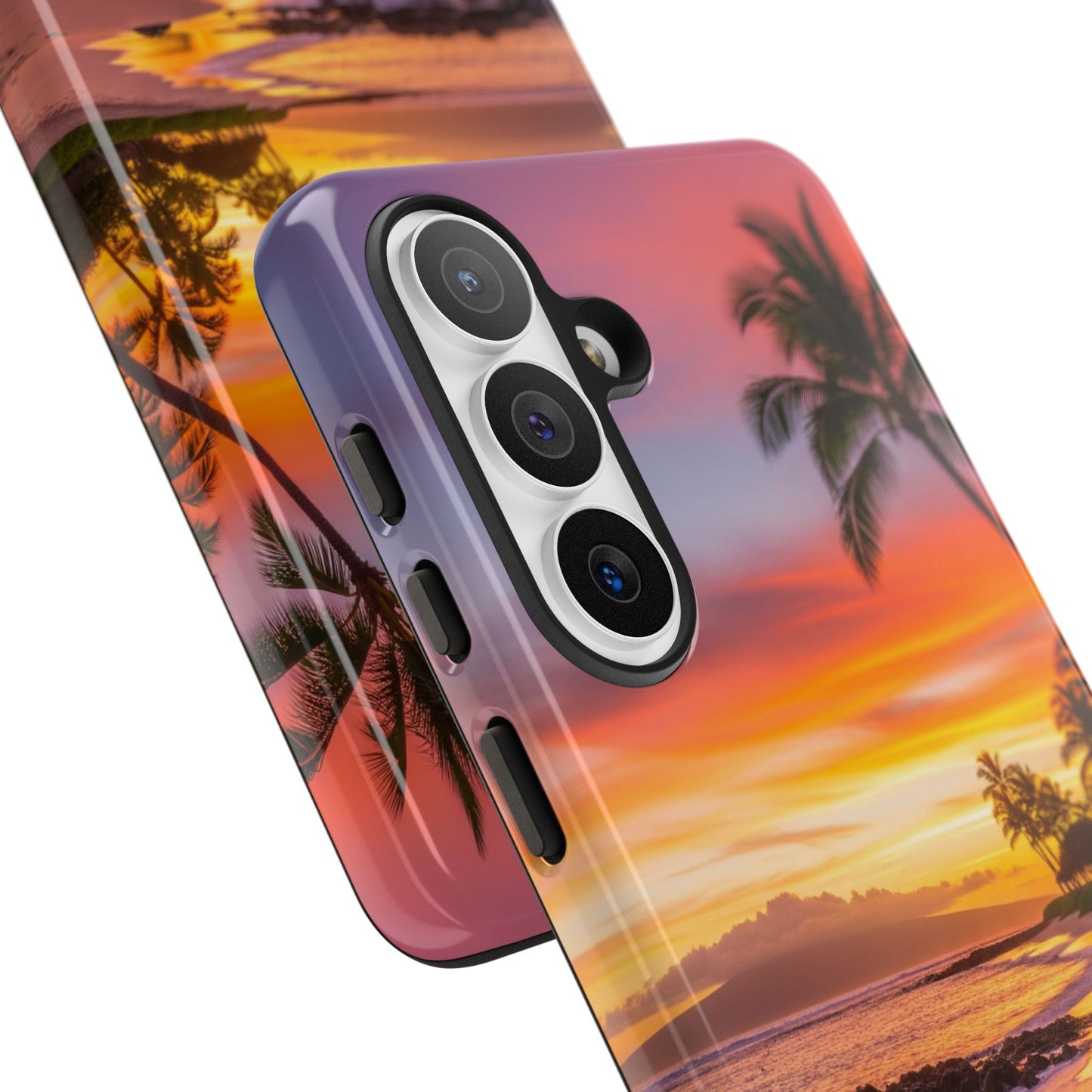 Tough Cases Phone Cases for Samsung Galaxy S26/S25/S24/S23/S22 – Dual Layer, Matte/Glossy Finish, Wireless Charging CompatibleTropical Sunset Phone Case — Sunset Beach Palm Tree Tough Case