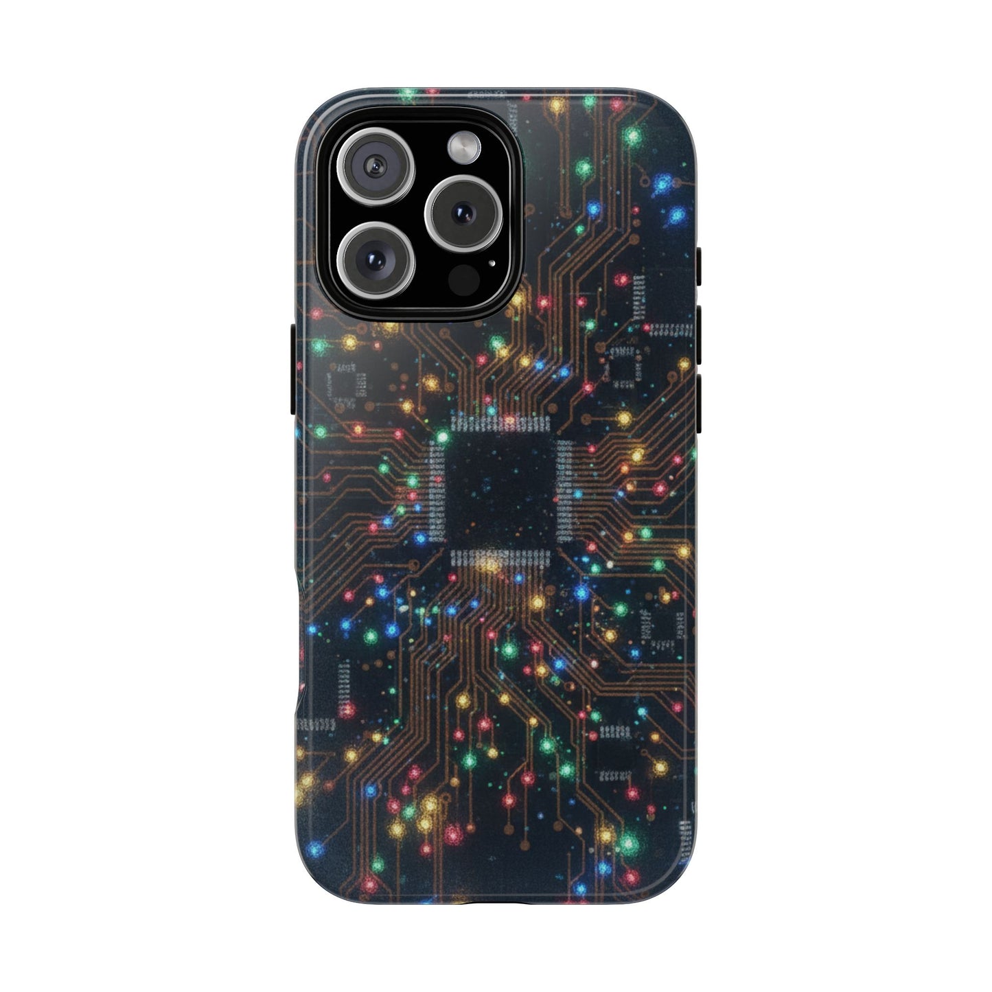 iPhone Tough Cases Phone Cases for iPhone 14\15\16\17 – Dual Layer, Matte/Glossy Finish, Wireless Charging Compatible, Circuit Board Phone Case – Colorful Microchip Tech Design, Durable Tough Case