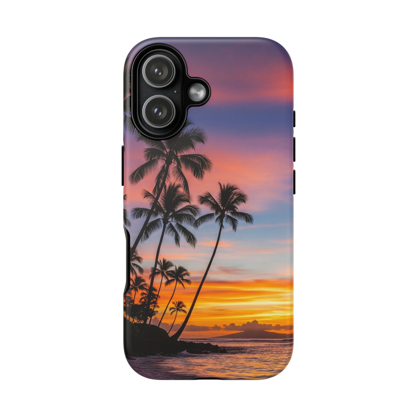 iPhone Tough Cases Phone Cases for iPhone 14\15\16\17 – Dual Layer, Matte/Glossy Finish, Wireless Charging Compatible, Tropical Sunset Phone Case — Palm Tree Beach iPhone Case, iPhone 17 Protective Case