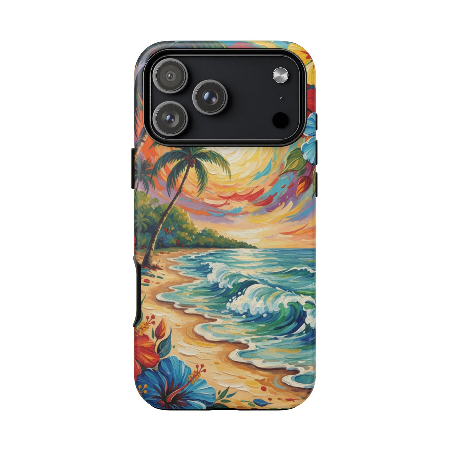 iPhone Tough Cases Phone Cases for iPhone 14\15\16\17 – Dual Layer, Matte/Glossy Finish, Wireless Charging Compatible, Tropical Sunset Phone Case — Beach Palm Tree Protective Tough Case, iPhone 17 protective case