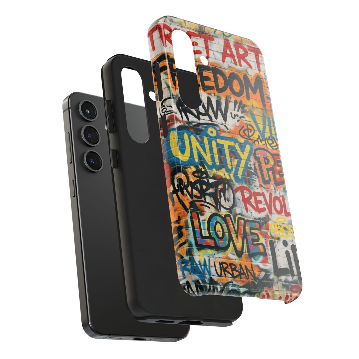 Tough Cases Phone Cases for Samsung Galaxy S26/S25/S24 – Dual Layer, Matte/Glossy Finish, Wireless Charging Compatible. Tough Phone Case – Urban Graffiti Unity Peace Love Design
