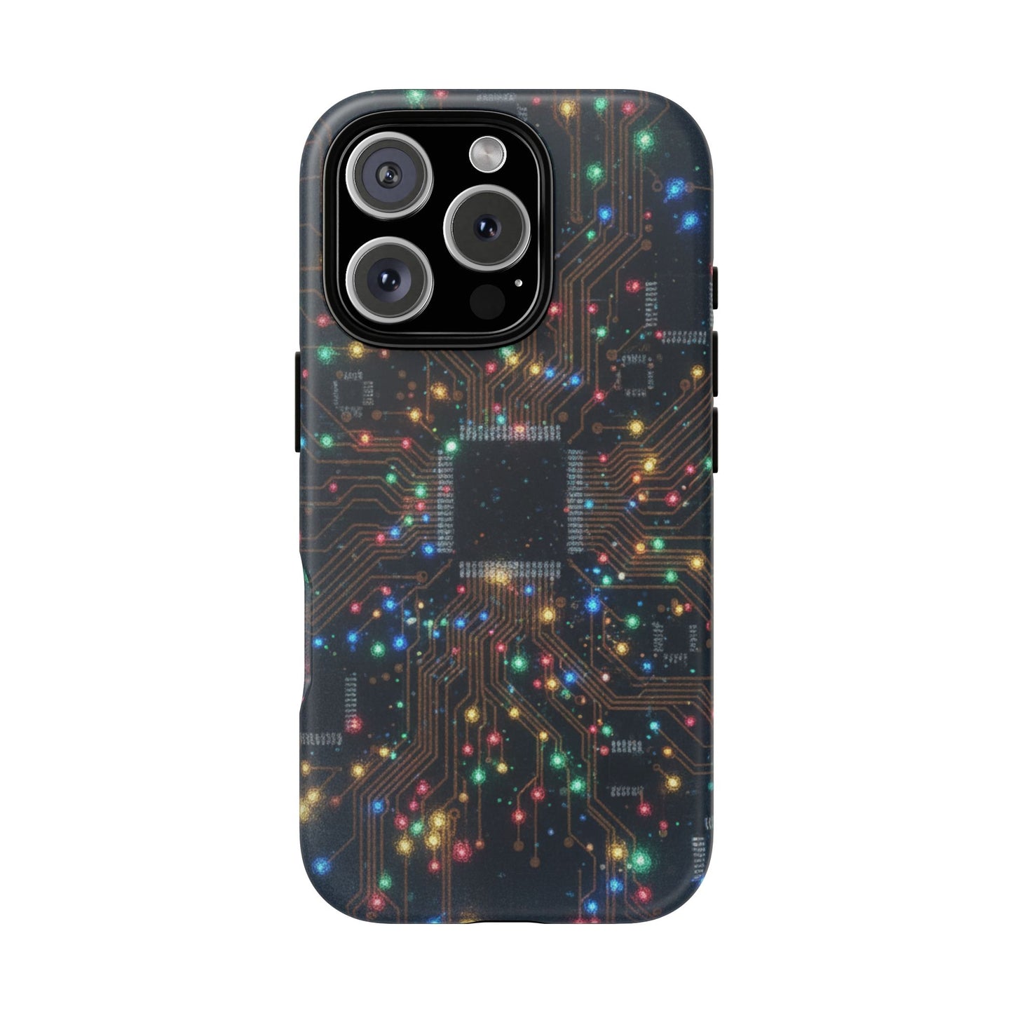 iPhone Tough Cases Phone Cases for iPhone 14\15\16\17 – Dual Layer, Matte/Glossy Finish, Wireless Charging Compatible, Circuit Board Phone Case – Colorful Microchip Tech Design, Durable Tough Case