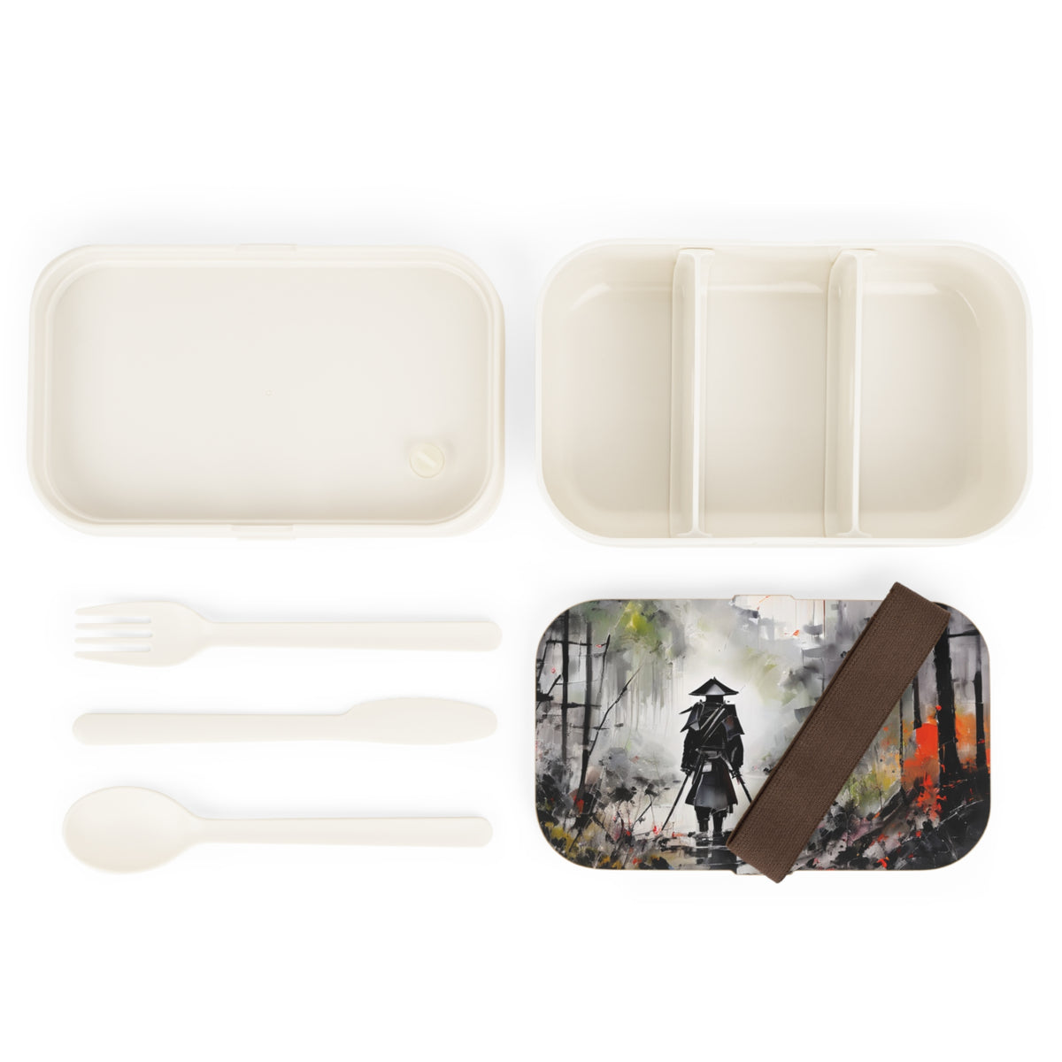 Stylish Bento Box Lunchbox – Portable, Designed Food Container with Wooden Lid & Two Moveable Compartments for Work, School & Picnics