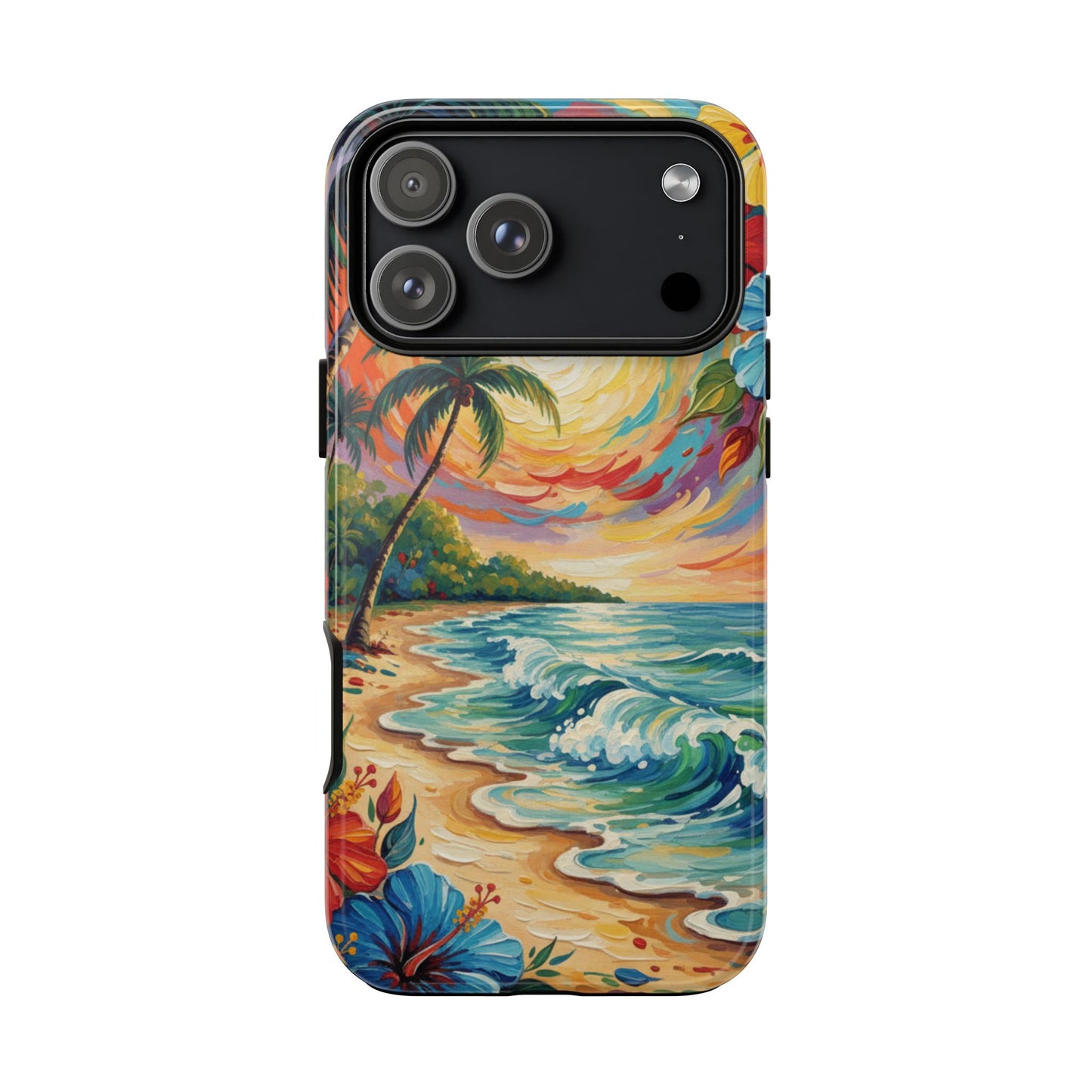 iPhone Tough Cases Phone Cases for iPhone 14\15\16\17 – Dual Layer, Matte/Glossy Finish, Wireless Charging Compatible, Tropical Sunset Phone Case — Beach Palm Tree Protective Tough Case, iPhone 17 protective case