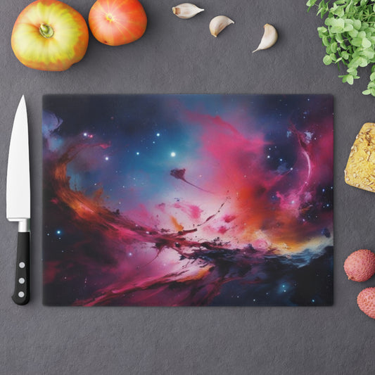 Tempered Glass Cutting Board – Hygienic, Scratch-Resistant, Dishwasher-Safe | Modern Kitchen Essential, Galaxy-themed Cutting Board - Cosmic Kitchen Decor for Space Lovers