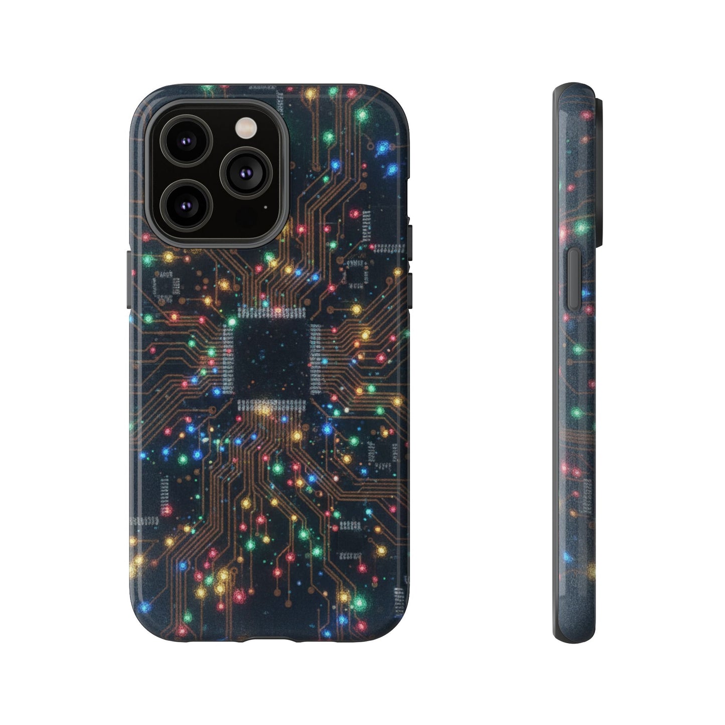iPhone Tough Cases Phone Cases for iPhone 14\15\16\17 – Dual Layer, Matte/Glossy Finish, Wireless Charging Compatible, Circuit Board Phone Case – Colorful Microchip Tech Design, Durable Tough Case
