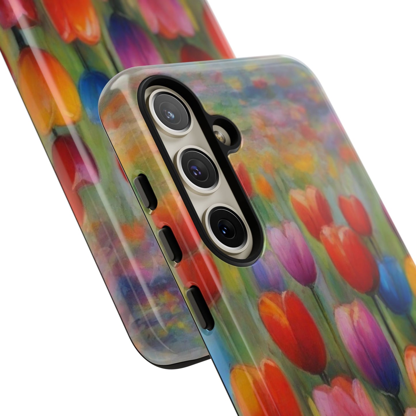 Tough Case Phone Case for Samsung Galaxy S25/S24– Dual Layer, Matte/Glossy Finish, Wireless Charging Compatible, Colorful Tulip Phone Case