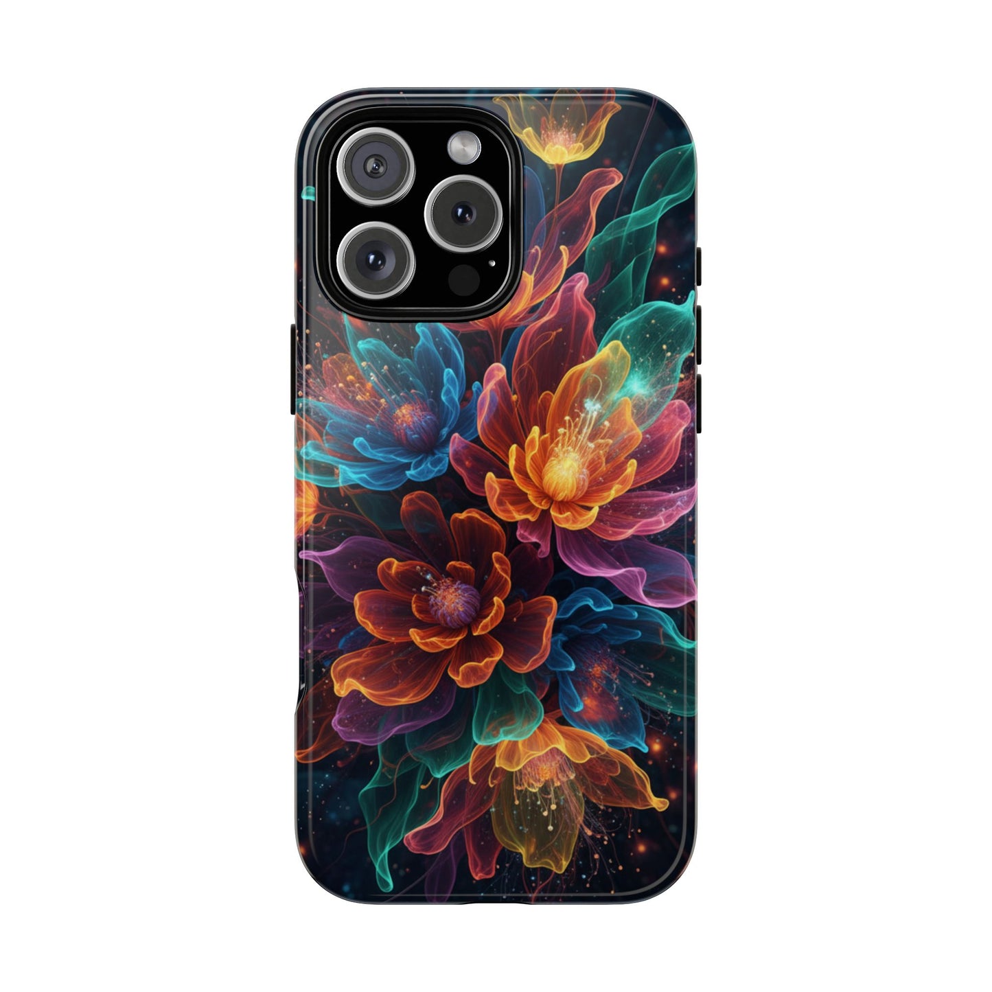 Floral Nebula Tough Phone Case — Colorful Cosmic Flower Protective Cover. iPhone Tough Cases Phone Cases for iPhone 14\15\16\17 – Dual Layer, Matte/Glossy Finish, Wireless Charging Compatible