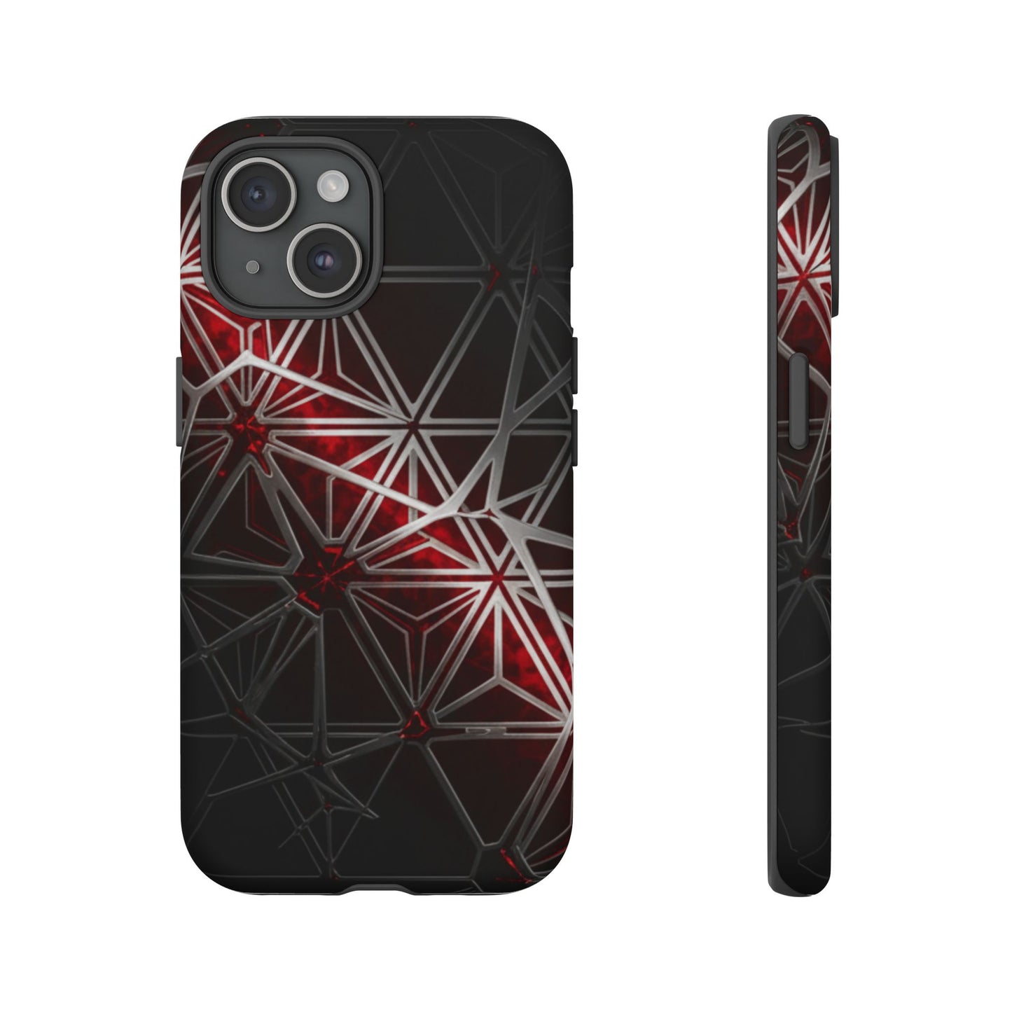 iPhone Tough Cases Phone Cases for iPhone 14\15\16\17 – Dual Layer, Matte/Glossy Finish, Wireless Charging Compatible. Geometric Tough Phone Case — Red & Black Abstract Protective Cover