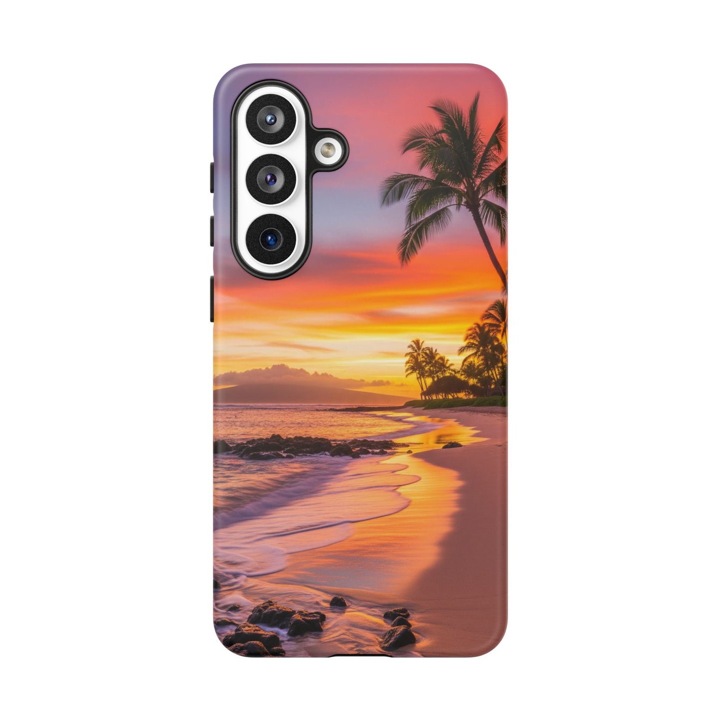 Tough Cases Phone Cases for Samsung Galaxy S26/S25/S24/S23/S22 – Dual Layer, Matte/Glossy Finish, Wireless Charging CompatibleTropical Sunset Phone Case — Sunset Beach Palm Tree Tough Case