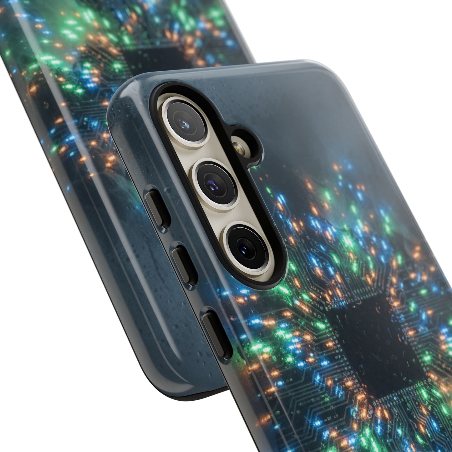 Tough Cases for Samsung Galaxy S25/S24/S23/S22 – Dual Layer, Matte/Glossy Finish, Wireless Charging CompatibleGalaxy, Circuit Phone Case — Colorful Microchip Glow Protective Tough Case