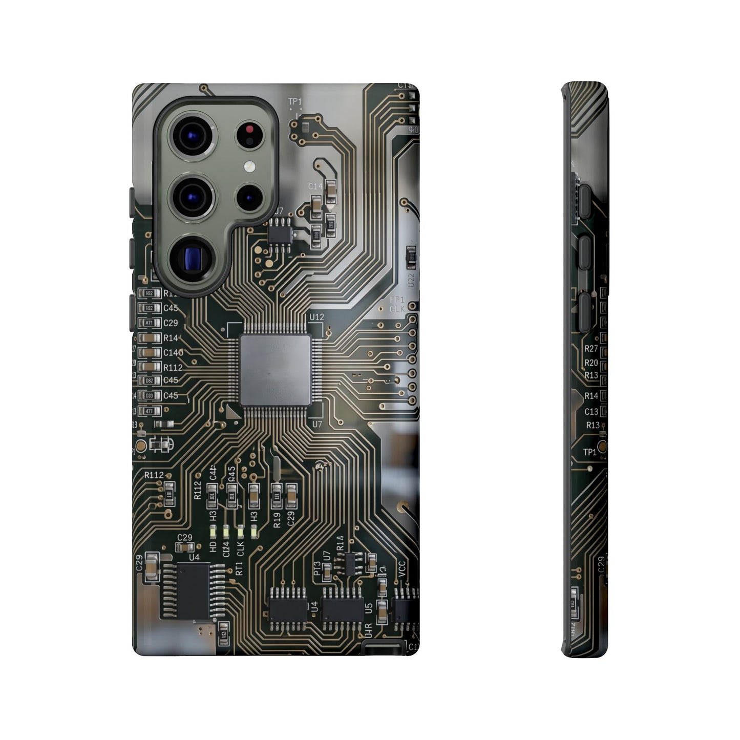 Tough Cases Phone Cases for Samsung Galaxy S25/S24/S23/S22 – Dual Layer, Matte/Glossy Finish, Wireless Charging Compatible, Circuit Board Phone Case — Tech Circuitry Protective Phone Cover