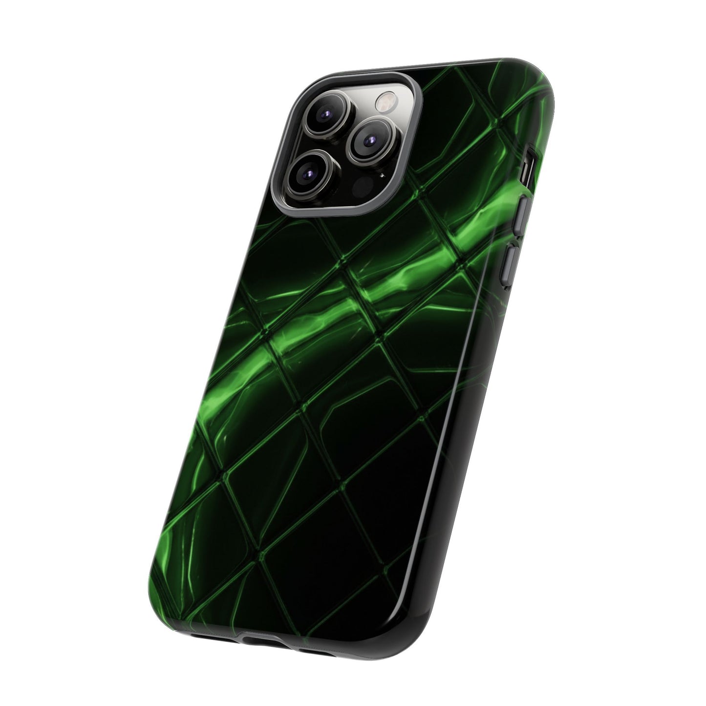 iPhone Tough Cases Phone Cases for iPhone 14\15\16\17 – Dual Layer, Matte/Glossy Finish, Wireless Charging Compatible. Green Neon Grid Phone Case — Protective Tough Case with Abstract Glow Design