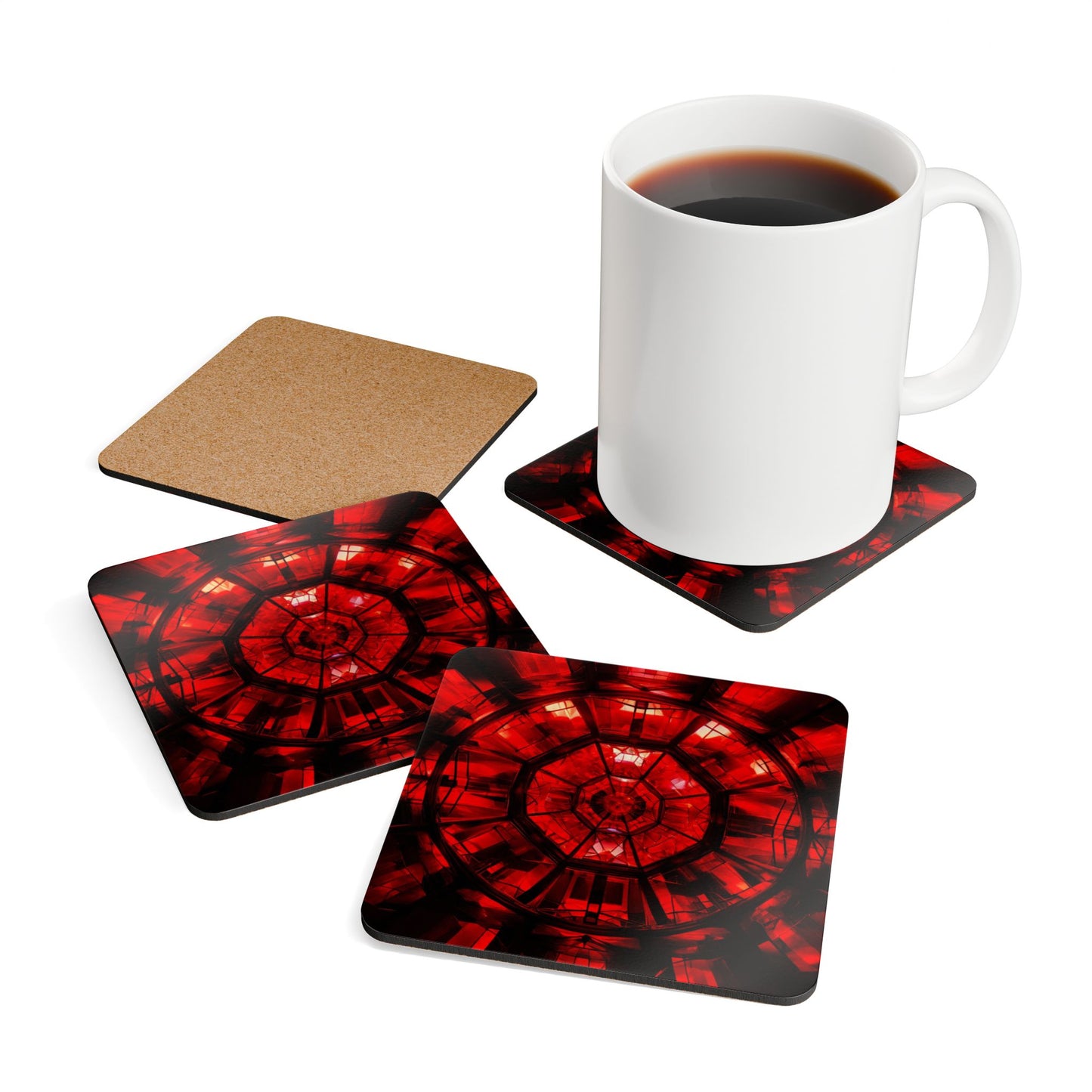 Artistic Corkwood Coaster Set - Unique Red Design for Home Decor & Gifting