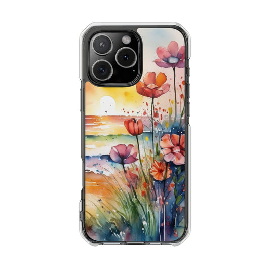 Floral Magnetic Phone Case for iPhone 14\15\16- Clear Impact Protection, Beach case, iphone 16 pro max, iPhone case