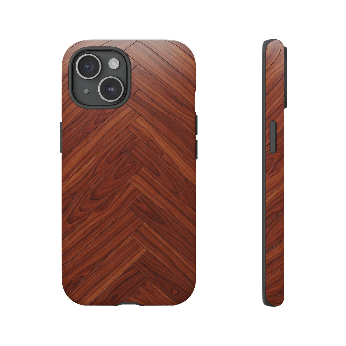 iPhone Tough Cases Phone Cases for iPhone 14\15\16\17 – Dual Layer, Matte/Glossy Finish, Wireless Charging Compatible. Tough Phone Case — Plastic Herringbone Walnut Protective Cover