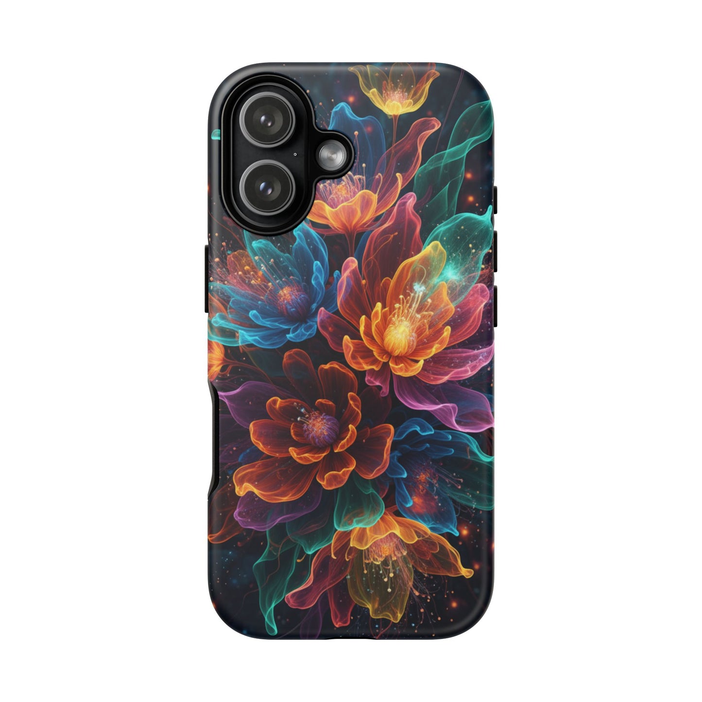 Floral Nebula Tough Phone Case — Colorful Cosmic Flower Protective Cover. iPhone Tough Cases Phone Cases for iPhone 14\15\16\17 – Dual Layer, Matte/Glossy Finish, Wireless Charging Compatible