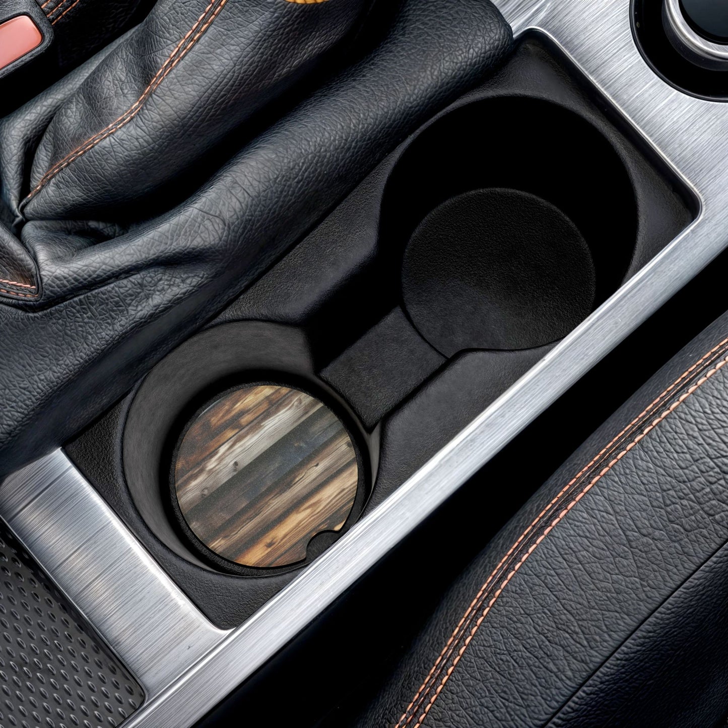 Rustic Wood Grain Soapstone Car Coaster – Round Cup Holder Absorbent Mat
