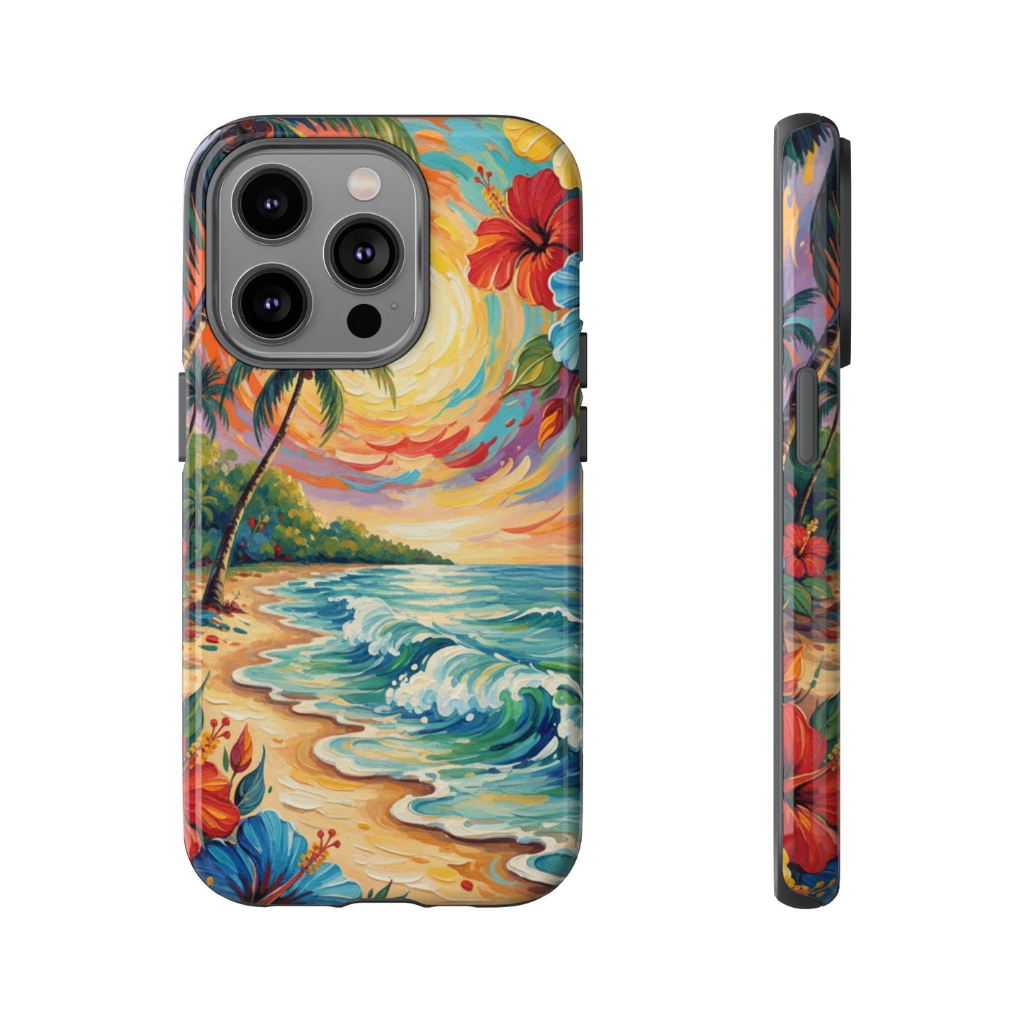 iPhone Tough Cases Phone Cases for iPhone 14\15\16\17 – Dual Layer, Matte/Glossy Finish, Wireless Charging Compatible, Tropical Sunset Phone Case — Beach Palm Tree Protective Tough Case, iPhone 17 protective case