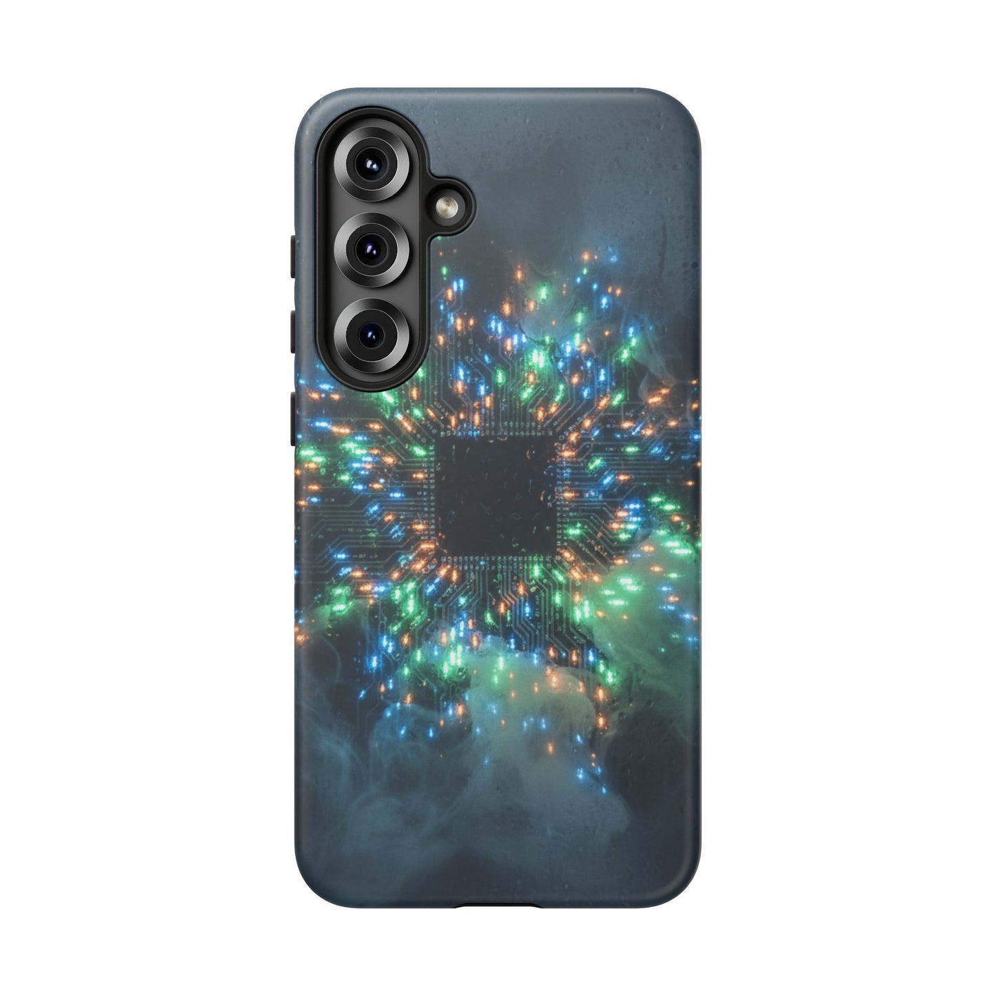 Tough Cases for Samsung Galaxy S25/S24/S23/S22 – Dual Layer, Matte/Glossy Finish, Wireless Charging CompatibleGalaxy, Circuit Phone Case — Colorful Microchip Glow Protective Tough Case
