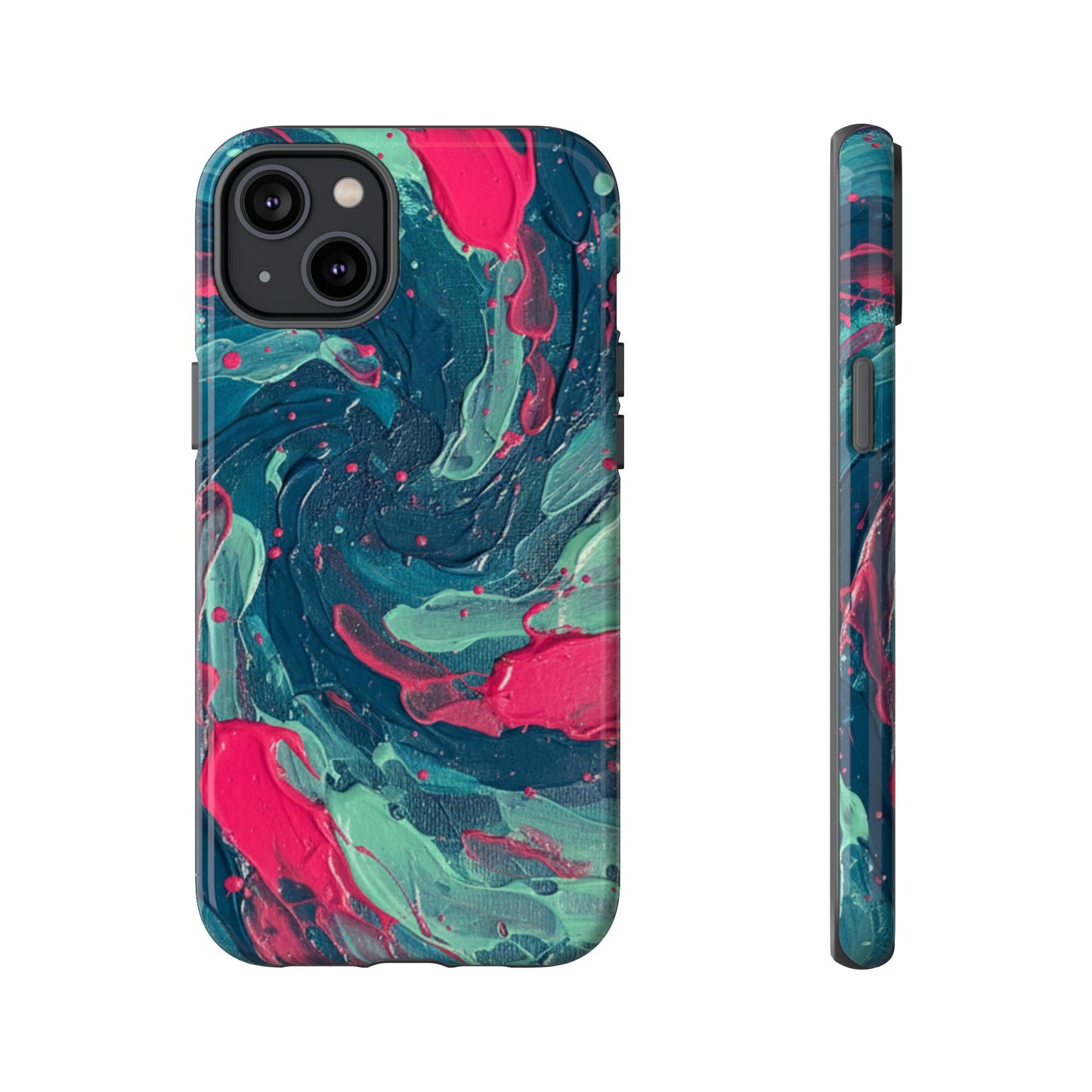 iPhone Tough Cases Phone Cases for iPhone 14\15\16\17 – Dual Layer, Matte/Glossy Finish, iPhone 17 case for sale, Wireless Charging Compatible, Marbled Teal & Fuchsia Tough Phone Case