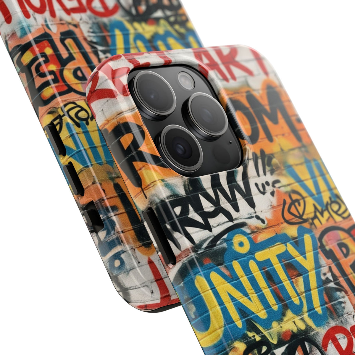 iPhone Tough Cases Phone Cases for iPhone 15\16\17\18 – Dual Layer, Matte/Glossy Finish, Wireless Charging Compatible. Urban Graffiti Tough Phone Case – Colorful Street Art Design