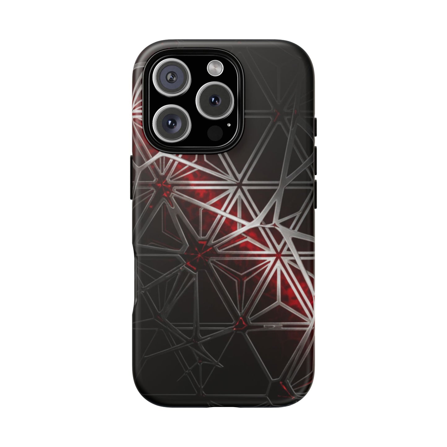 iPhone Tough Cases Phone Cases for iPhone 14\15\16\17 – Dual Layer, Matte/Glossy Finish, Wireless Charging Compatible. Geometric Tough Phone Case — Red & Black Abstract Protective Cover