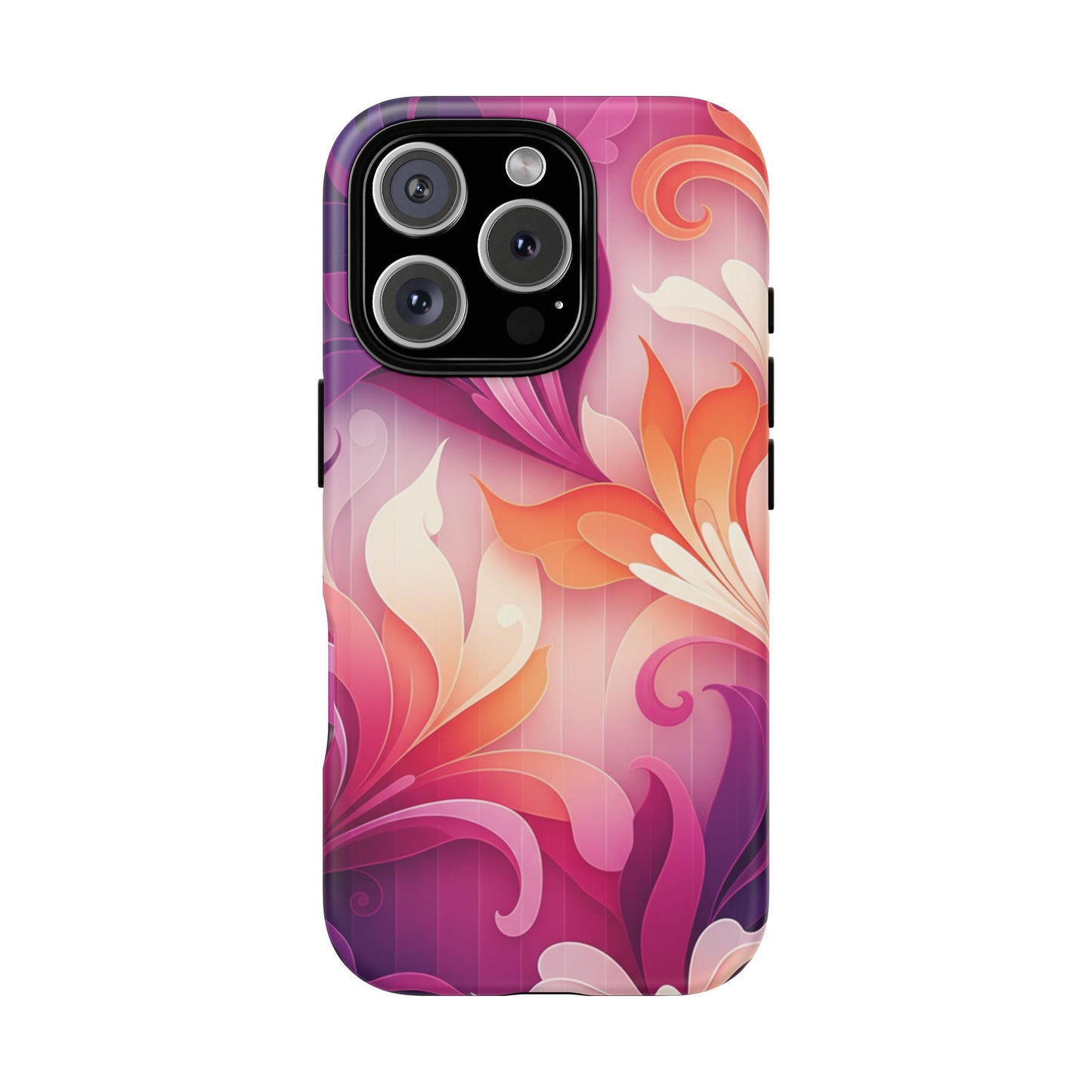Floral Swirl Tough Phone Case iPhone Tough Cases Phone Cases for iPhone 14\15\16\17 – Dual Layer, Matte/Glossy Finish, Wireless Charging Compatible — Pink & Orange Protective iPhone Cover