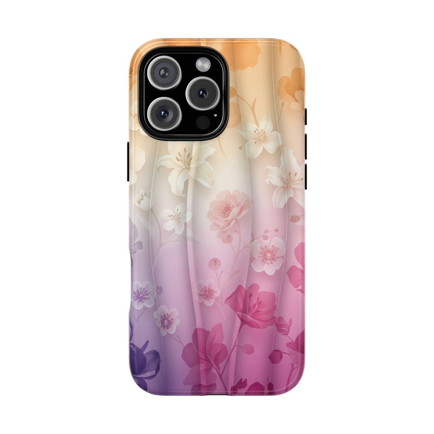 Floral Gradient Phone Case iPhone Tough Cases Phone Cases for iPhone 14\15\16\17 – Dual Layer, Matte/Glossy Finish, Wireless Charging Compatible - Pastel Ombre Flowers Protective Cover