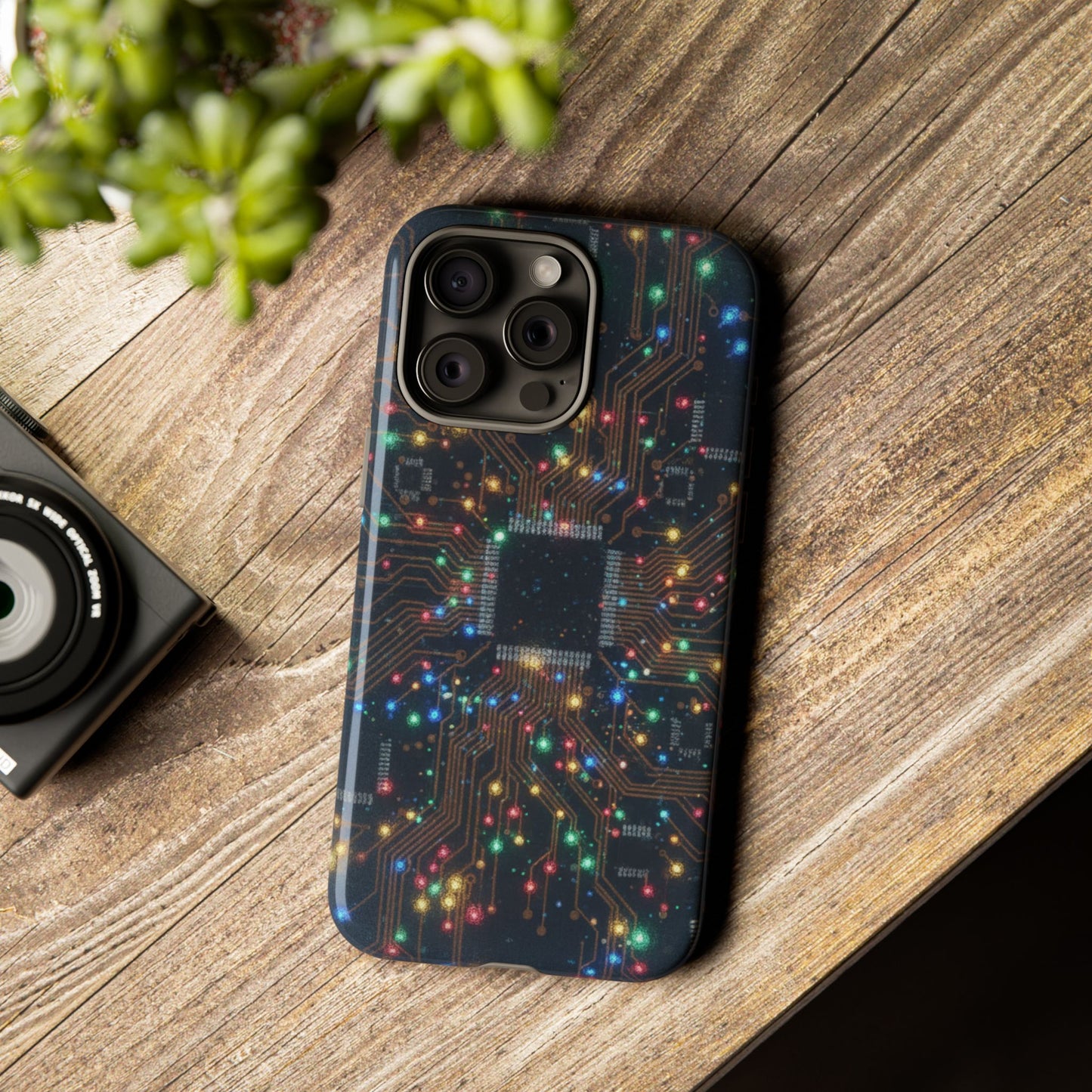 iPhone Tough Cases Phone Cases for iPhone 14\15\16\17 – Dual Layer, Matte/Glossy Finish, Wireless Charging Compatible, Circuit Board Phone Case – Colorful Microchip Tech Design, Durable Tough Case
