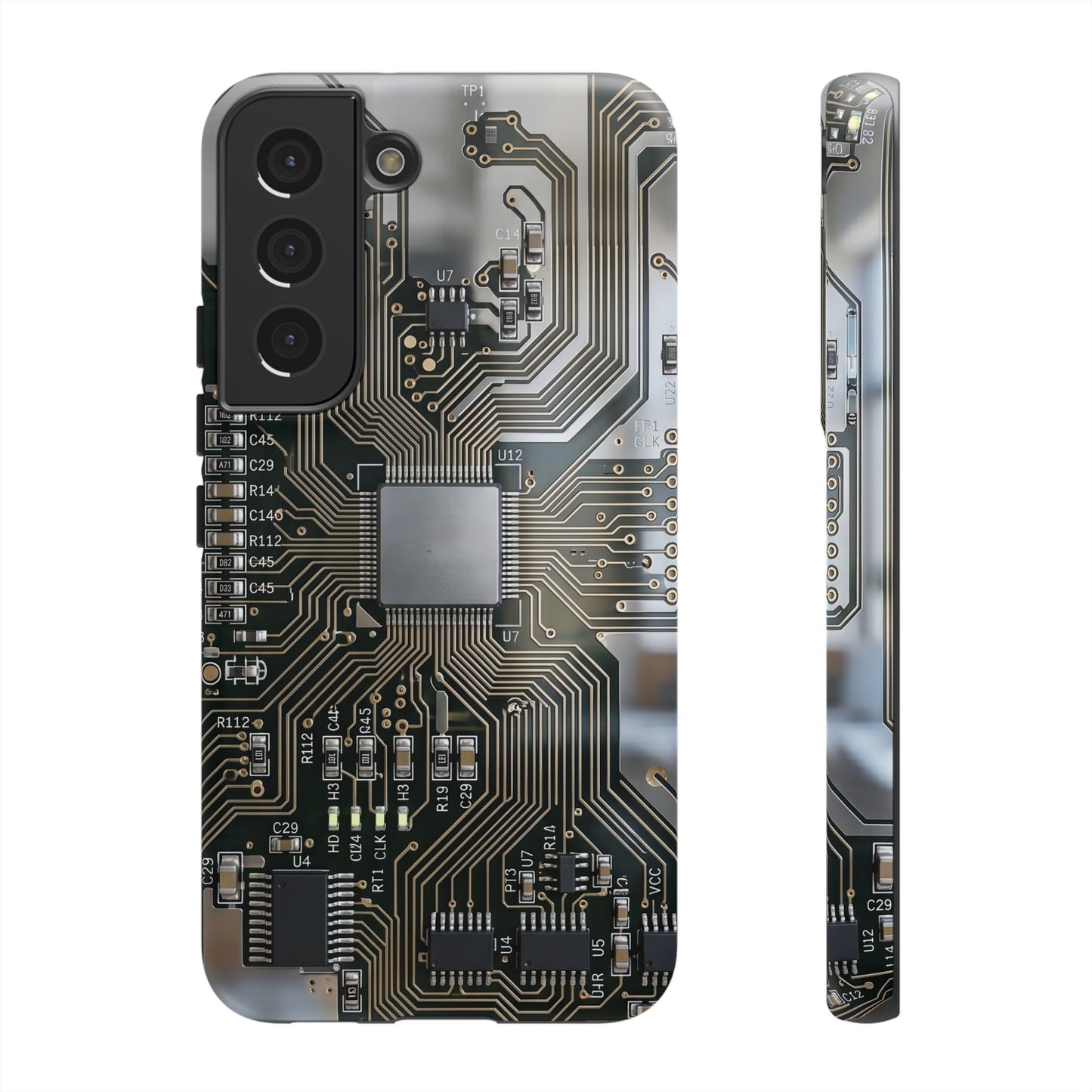 Tough Cases Phone Cases for Samsung Galaxy S25/S24/S23/S22 – Dual Layer, Matte/Glossy Finish, Wireless Charging Compatible, Circuit Board Phone Case — Tech Circuitry Protective Phone Cover