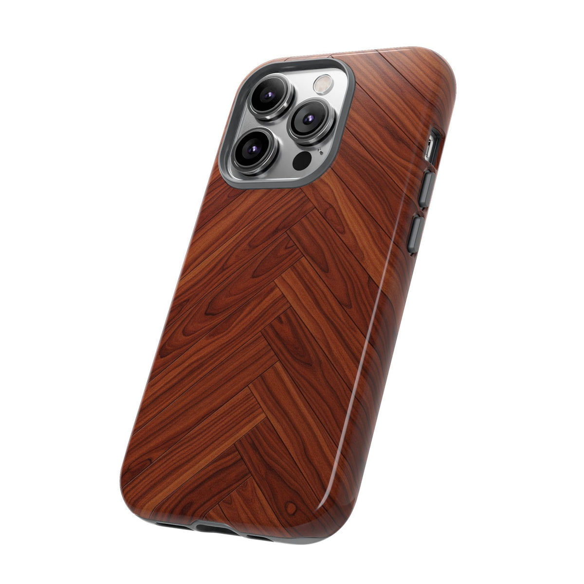 iPhone Tough Cases Phone Cases for iPhone 14\15\16\17 – Dual Layer, Matte/Glossy Finish, Wireless Charging Compatible. Tough Phone Case — Plastic Herringbone Walnut Protective Cover