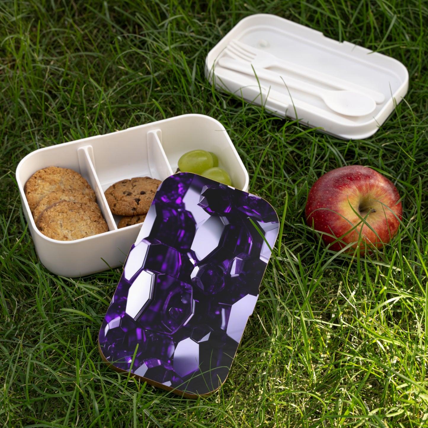 Stylish Bento Box Lunchbox – Portable, Designer Food Container with Wooden Lid & Two Moveable Compartments for Work, School & Picnics
