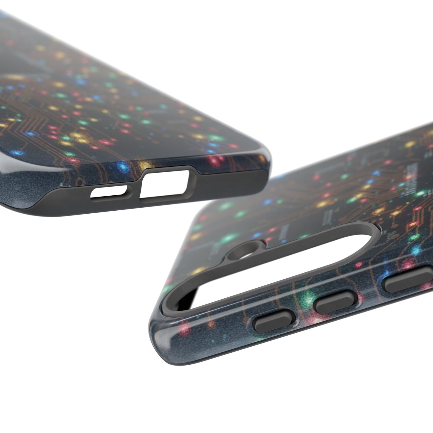 Tough Cases Phone Cases for Samsung Galaxy S25/S24/S23/S22 – Dual Layer, Matte/Glossy Finish, Wireless Charging Compatible, Circuit Board Glow Phone Case — Techy Microchip LED Design