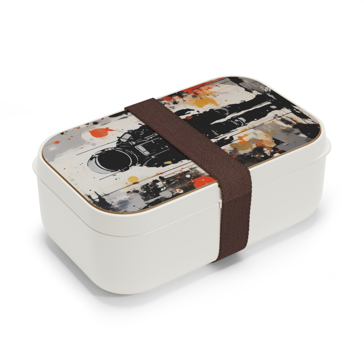 Stylish Bento Box Lunchbox – Portable, Designed Food Container with Wooden Lid & Two Moveable Compartments for Work, School & Picnics