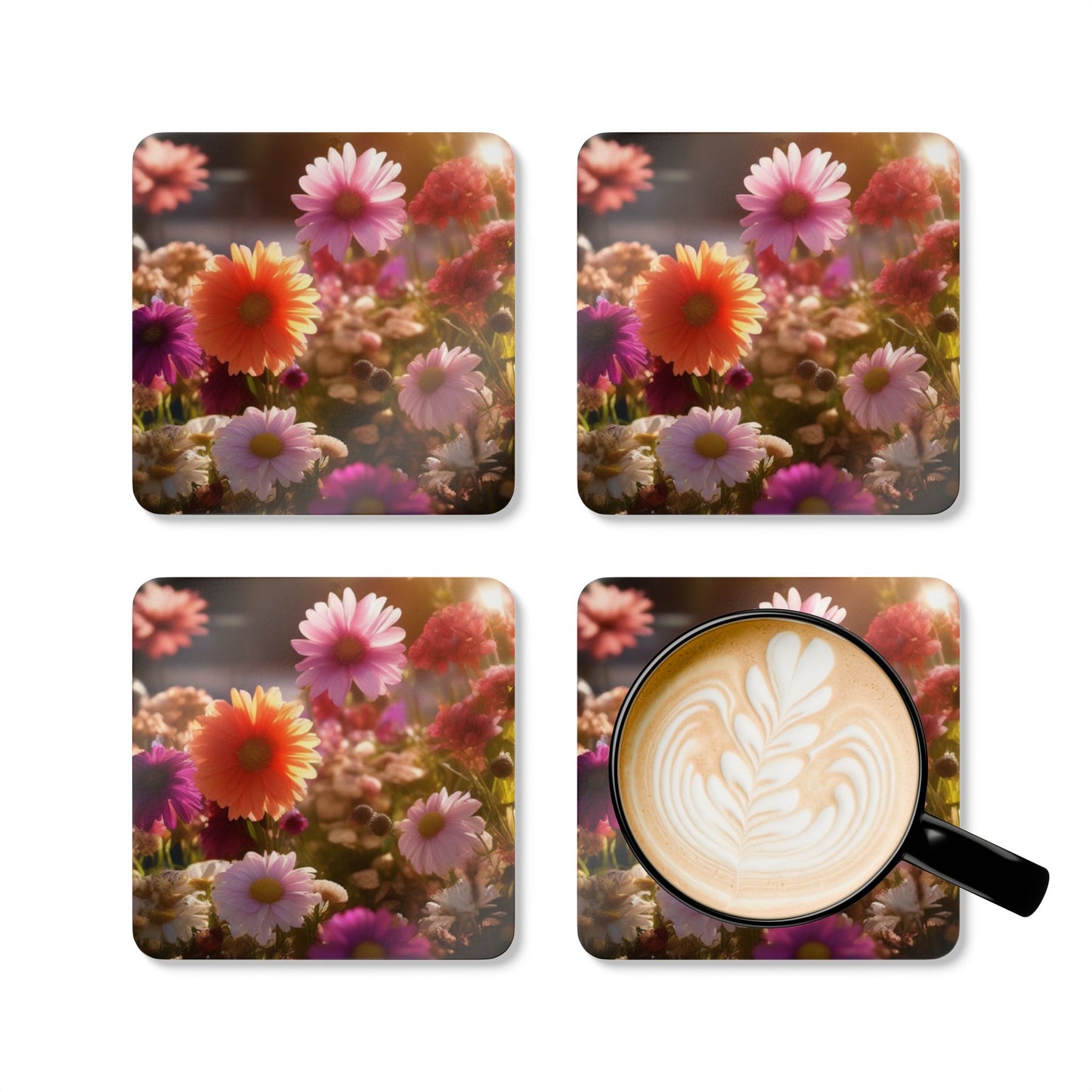 Floral Corkwood Coaster Set | Drink Coasters for Home & outdoor Decor