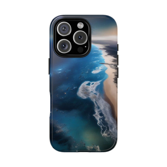 iPhone Tough Case Phone Case for iPhone 14\15\16 – Dual Layer, Matte/Glossy Finish, Wireless Charging Compatible, Ocean Waves Phone Case - Tough and Stylish Protection for Beach Lovers