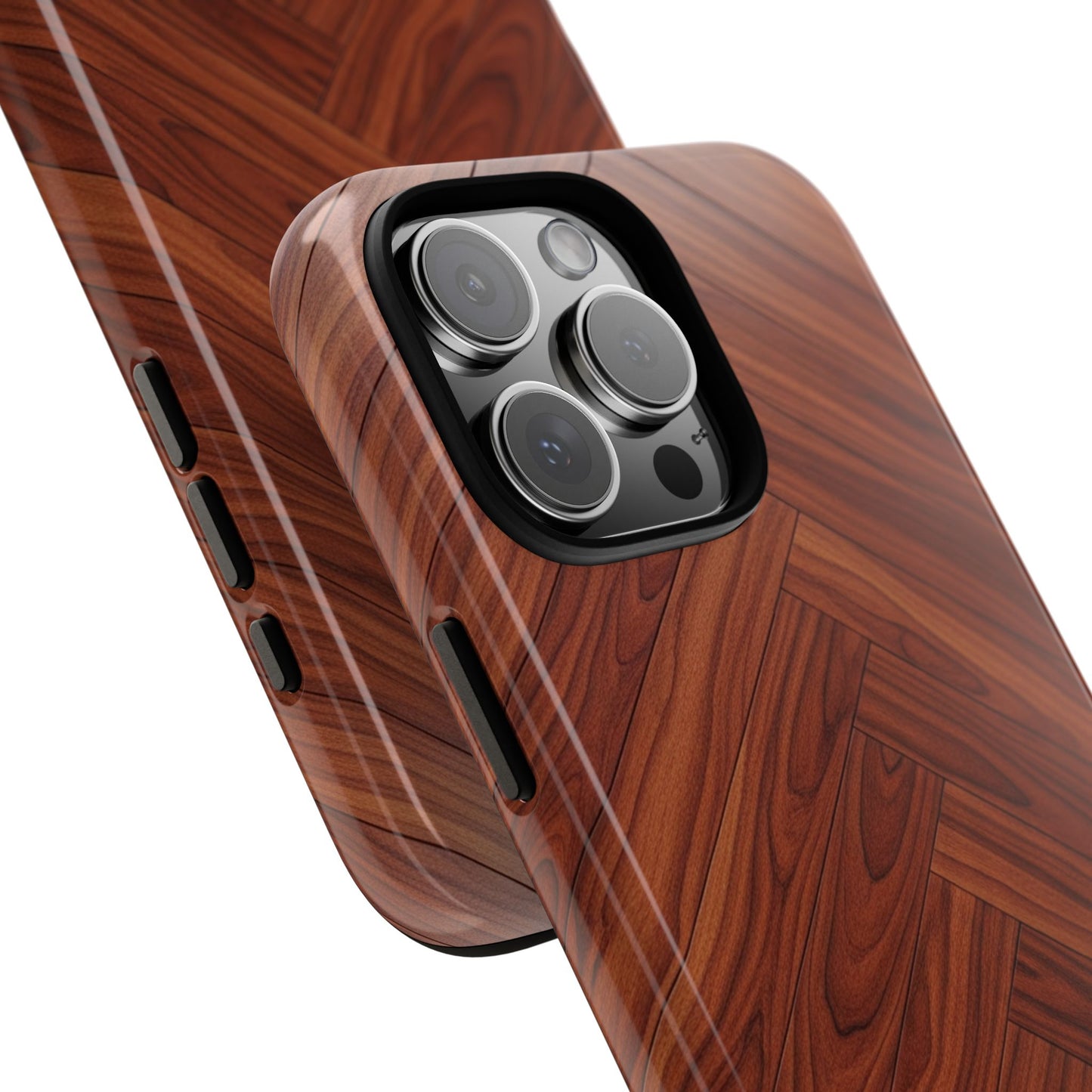 iPhone Tough Cases Phone Cases for iPhone 14\15\16\17 – Dual Layer, Matte/Glossy Finish, Wireless Charging Compatible. Tough Phone Case — Plastic Herringbone Walnut Protective Cover
