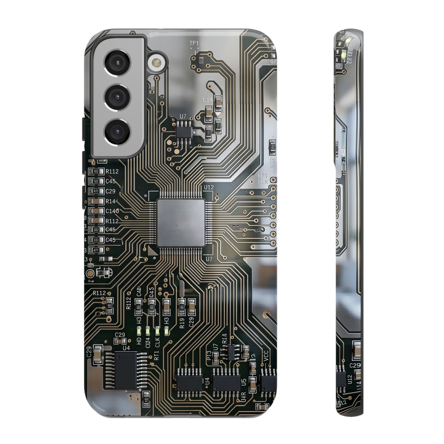 Tough Cases Phone Cases for Samsung Galaxy S25/S24/S23/S22 – Dual Layer, Matte/Glossy Finish, Wireless Charging Compatible, Circuit Board Phone Case — Tech Circuitry Protective Phone Cover