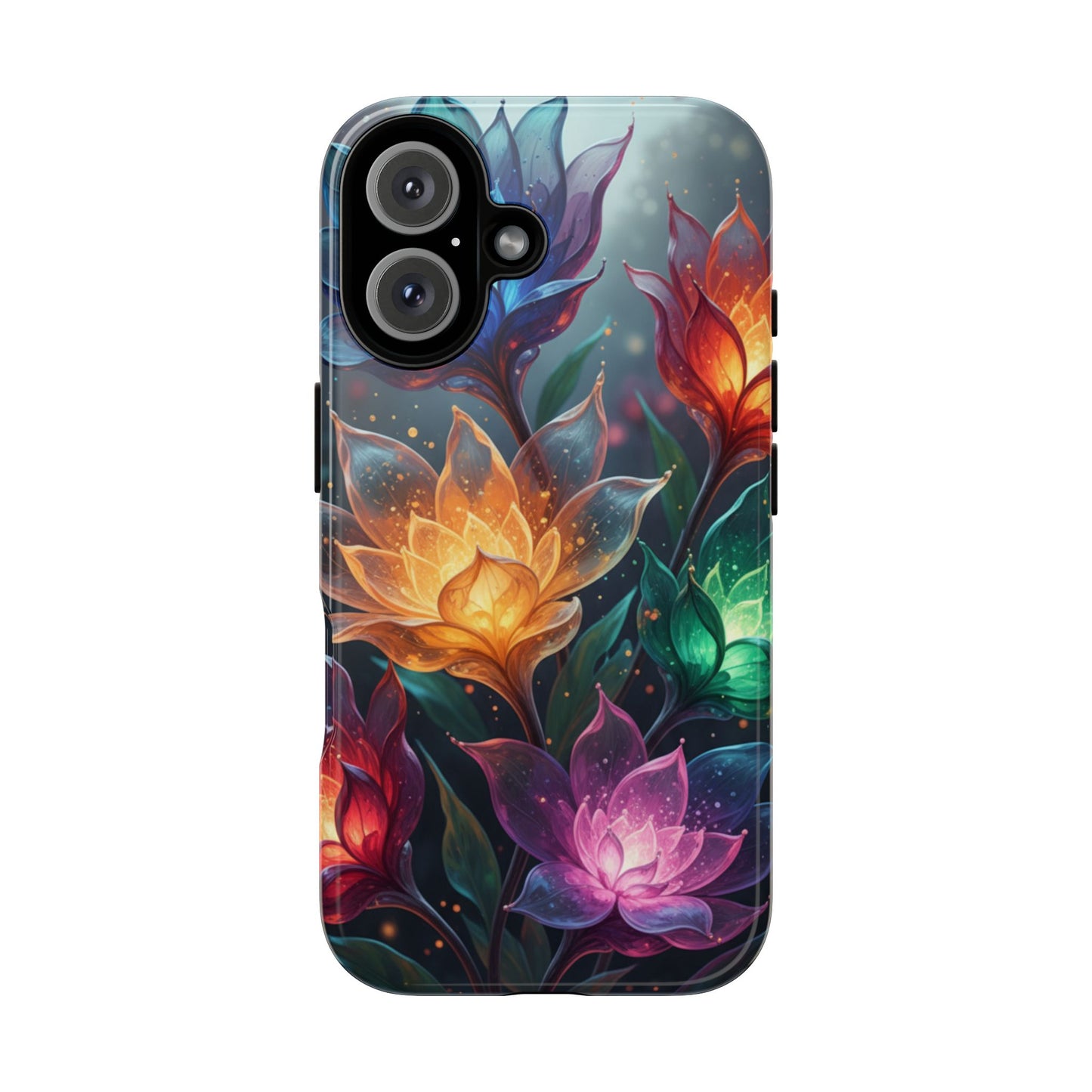 iPhone Tough Cases Phone Cases for iPhone 14\15\16\17 – Dual Layer, Matte/Glossy Finish, Wireless Charging CompatibleFloral Lotus Tough Phone Case - Colorful Glowing Flowers Protective Cover
