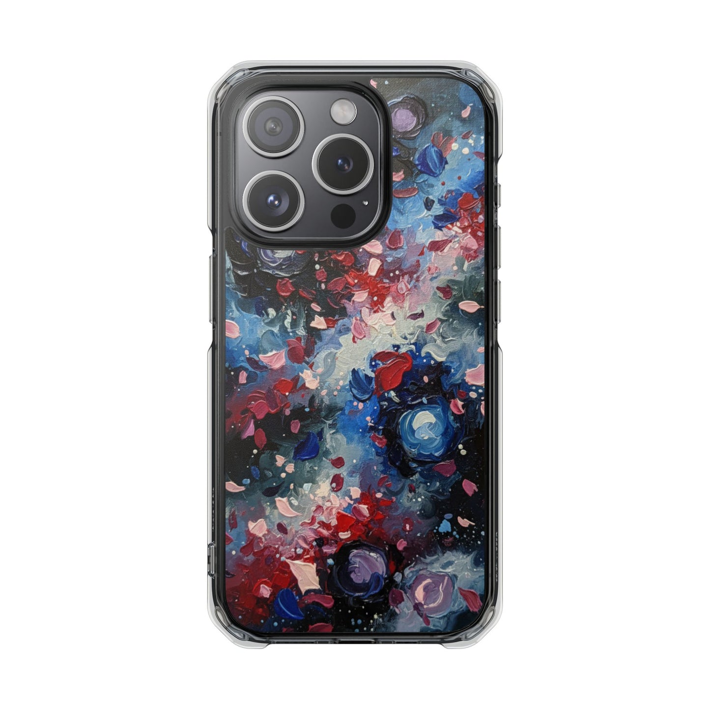 Magnetic Impact Phone Case for iPhone 17/16/15/14 Clear Magnetic Impact Phone Case — Abstract Red & Blue Galaxy Design
