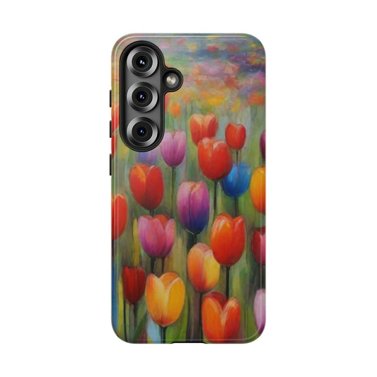 Tough Case Phone Case for Samsung Galaxy S25/S24– Dual Layer, Matte/Glossy Finish, Wireless Charging Compatible, Colorful Tulip Phone Case